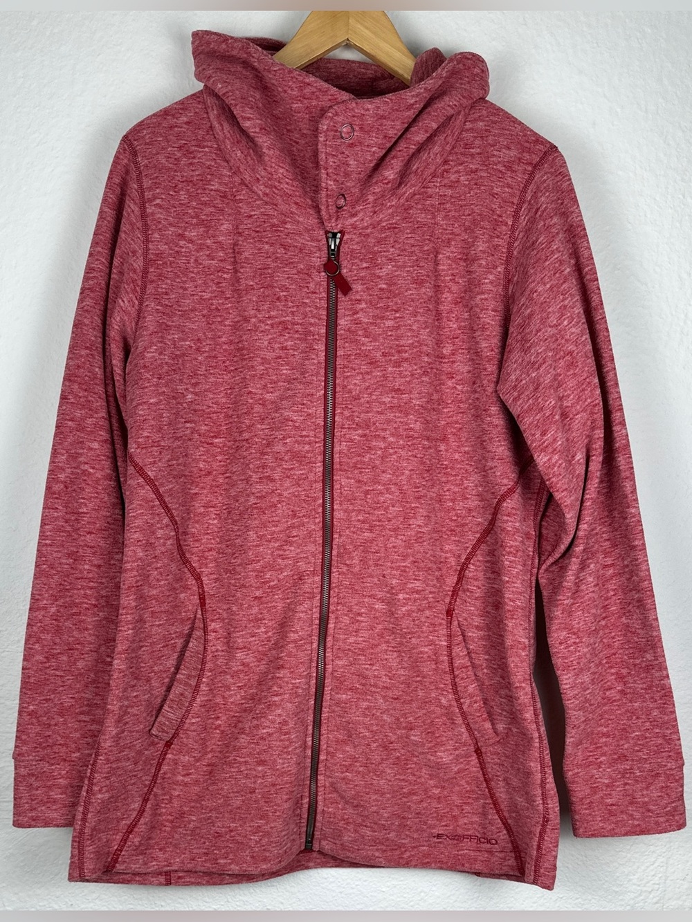 ExOfficio Women’s XL Red Heather Fleece Jacket Full Zip Snap Collar Outdoor